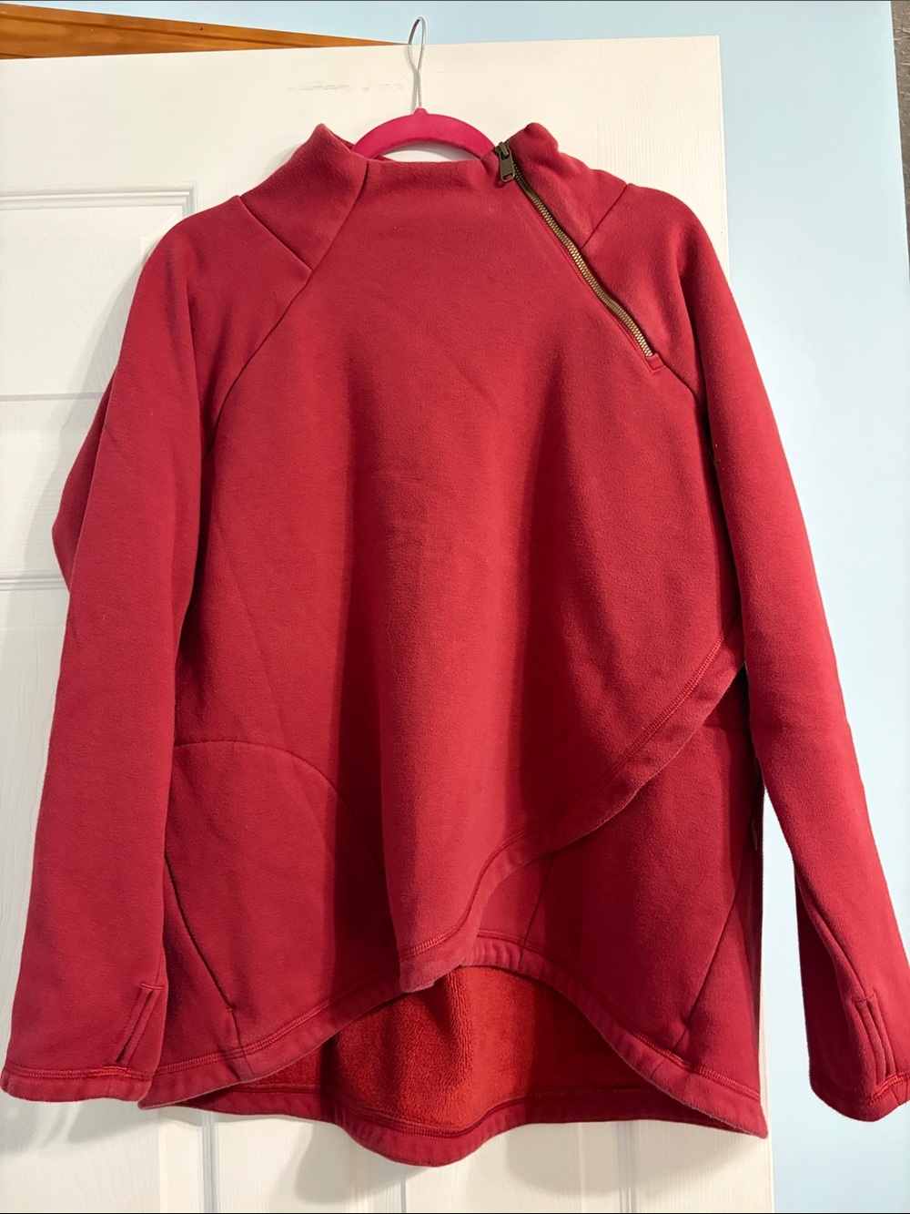 Athleta Red Asymmetrical Zip Crewneck Pullover
